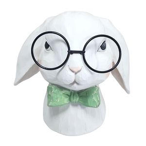 Farmhouse Easter Bunny Rabbit Head With Glasses Figure Statue Tabletop Decor NEW